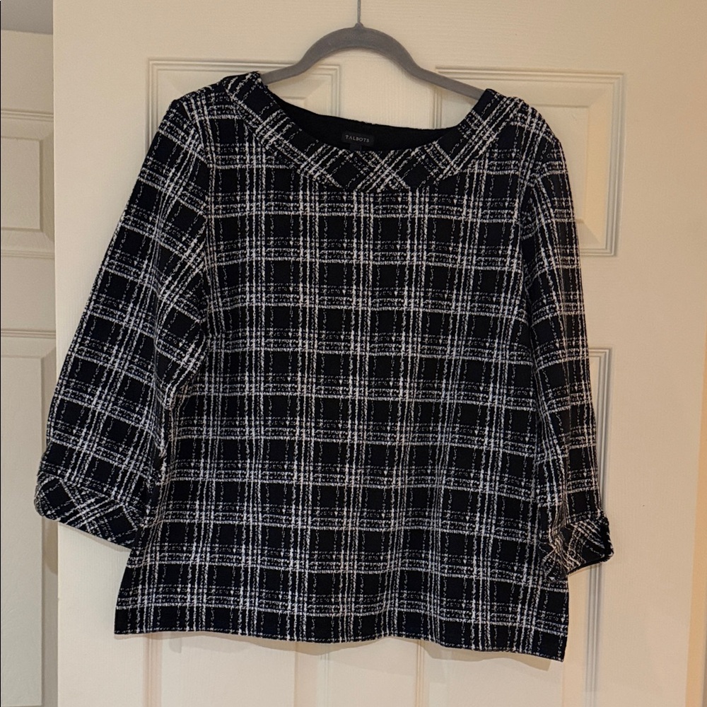 Talbots Black and White Checkered Blouse